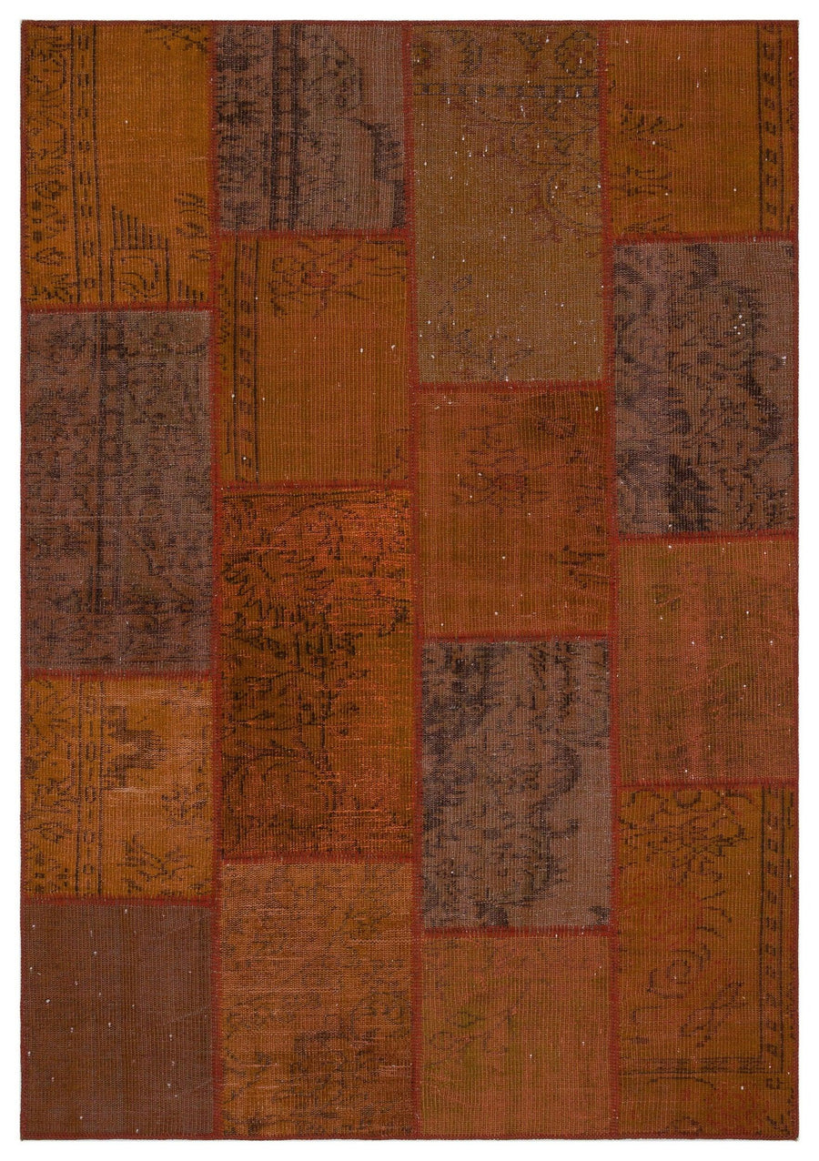 Hardal Kiremit Anadolu Eskitme Geometrik Yün Halı 160x230 - Özel Seri