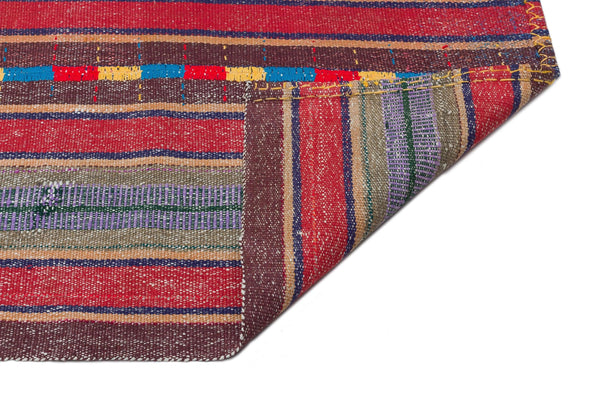 Kırmızı Anadolu Bohem Çizgili Yün Halı 122x308 - Özel Seri