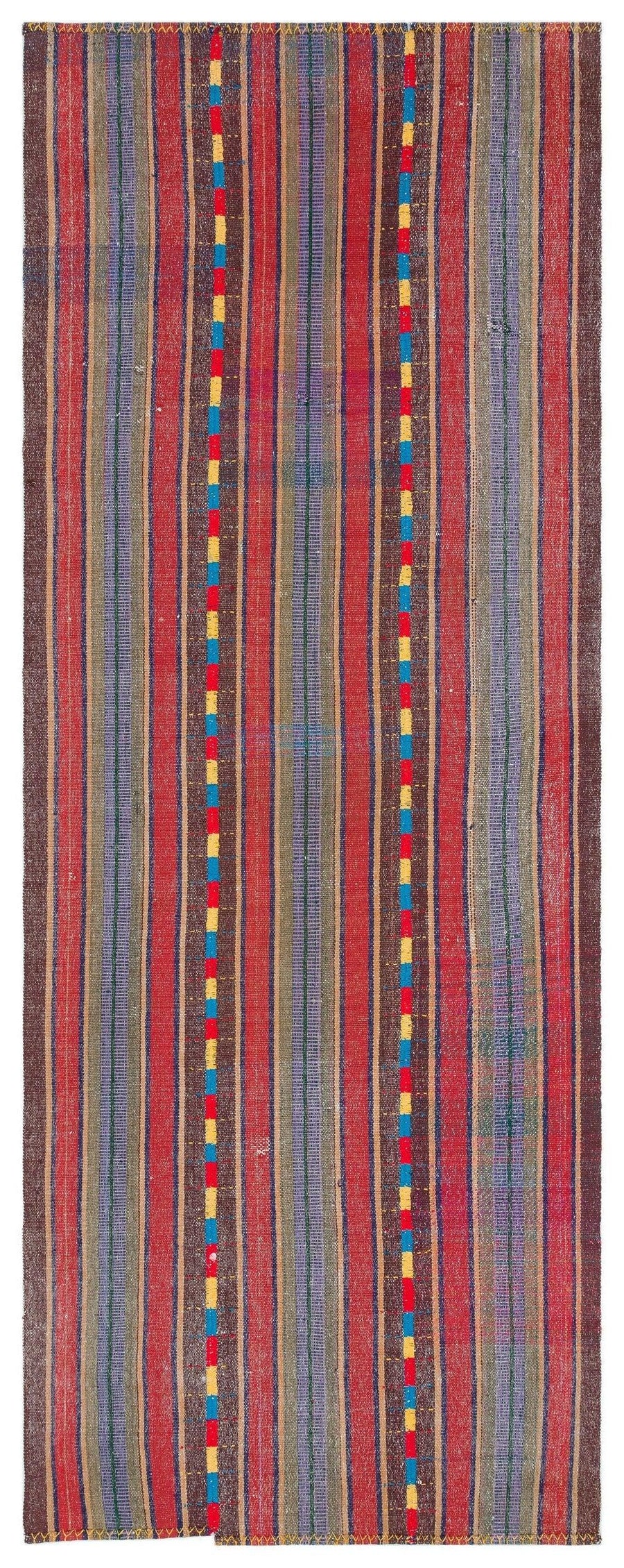 Kırmızı Anadolu Bohem Çizgili Yün Halı 122x308 - Özel Seri