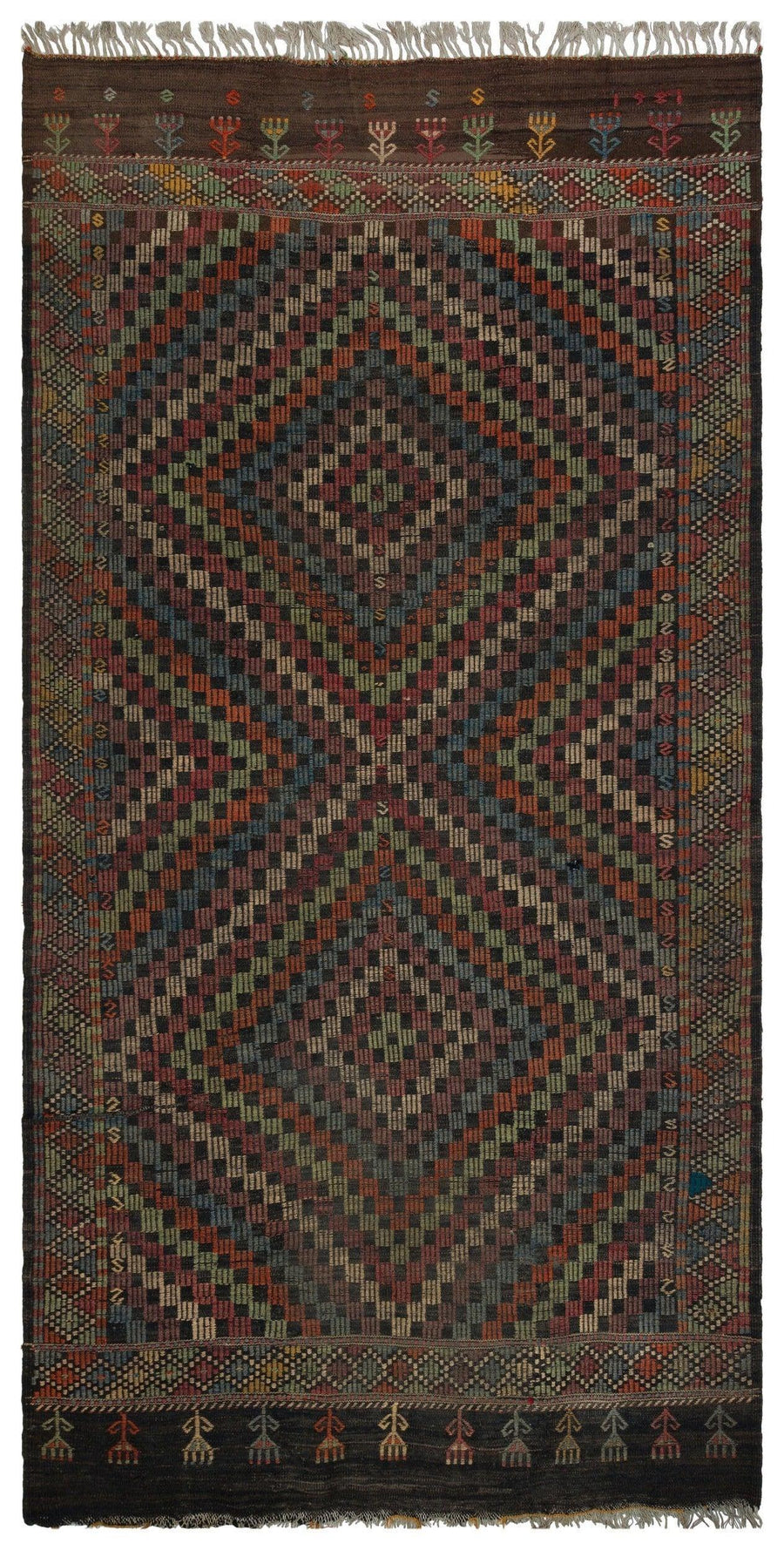 Gri Hardal Anadolu Bohem Geometrik Yün Halı 156x310 - Özel Seri