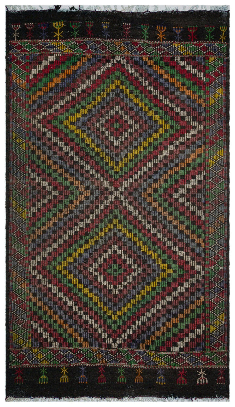Bej Anadolu Bohem Geometrik Yün Halı 198x335 - Özel Seri