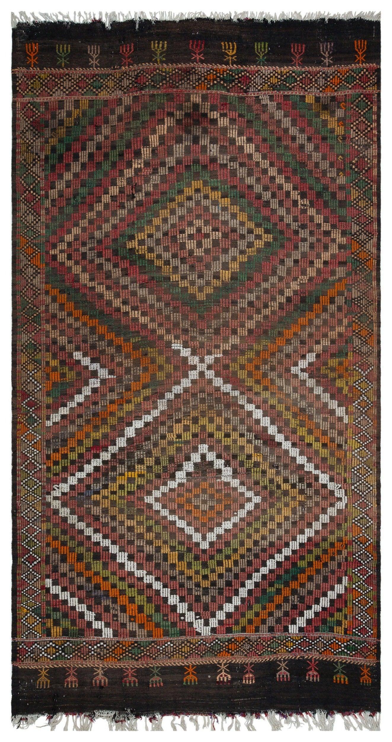 Bej Beyaz Anadolu Bohem Geometrik Yün Halı 150x283 - Özel Seri
