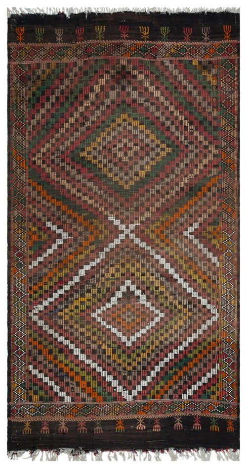 Girit Kahverengi Çizgili Yün El Dokuma Halısı 150 x 283 Apex Unique