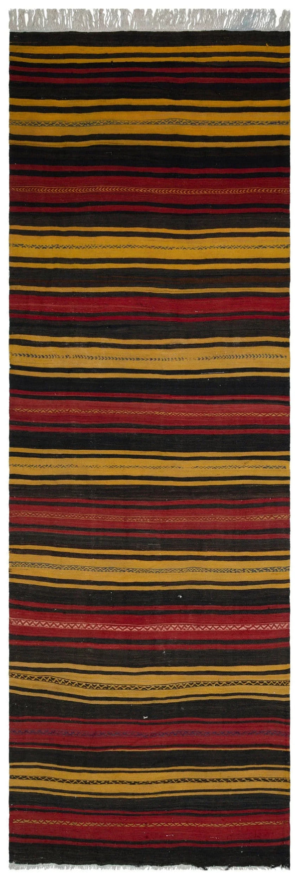 Beyaz Bordo Anadolu Bohem Geometrik Yün Halı 145x432 - Özel Seri