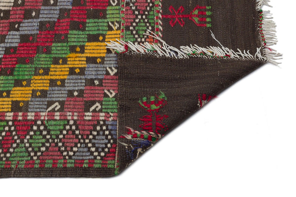 Beyaz Gri Anadolu Bohem Geometrik Yün Halı 170x330 - Özel Seri