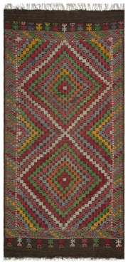 Beyaz Gri Anadolu Bohem Geometrik Yün Halı 170x330 - Özel Seri