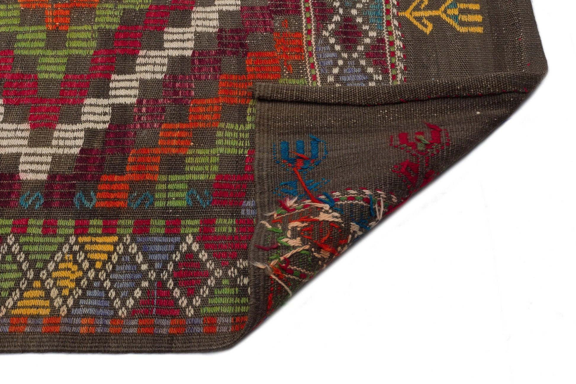 Bordo Gri Anadolu Bohem Geometrik Yün Halı 186x300 - Özel Seri