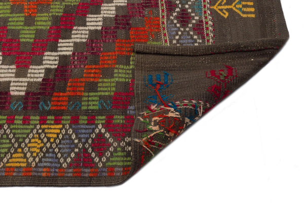 Bordo Gri Anadolu Bohem Geometrik Yün Halı 186x300 - Özel Seri