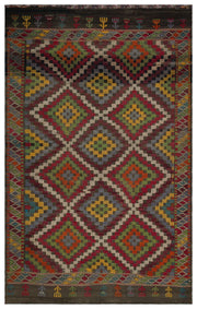 Bordo Gri Anadolu Bohem Geometrik Yün Halı 186x300 - Özel Seri