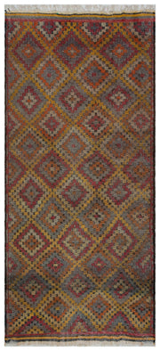 Antrasit Gri Anadolu Bohem Geometrik Yün Halı 148x340 - Özel Seri