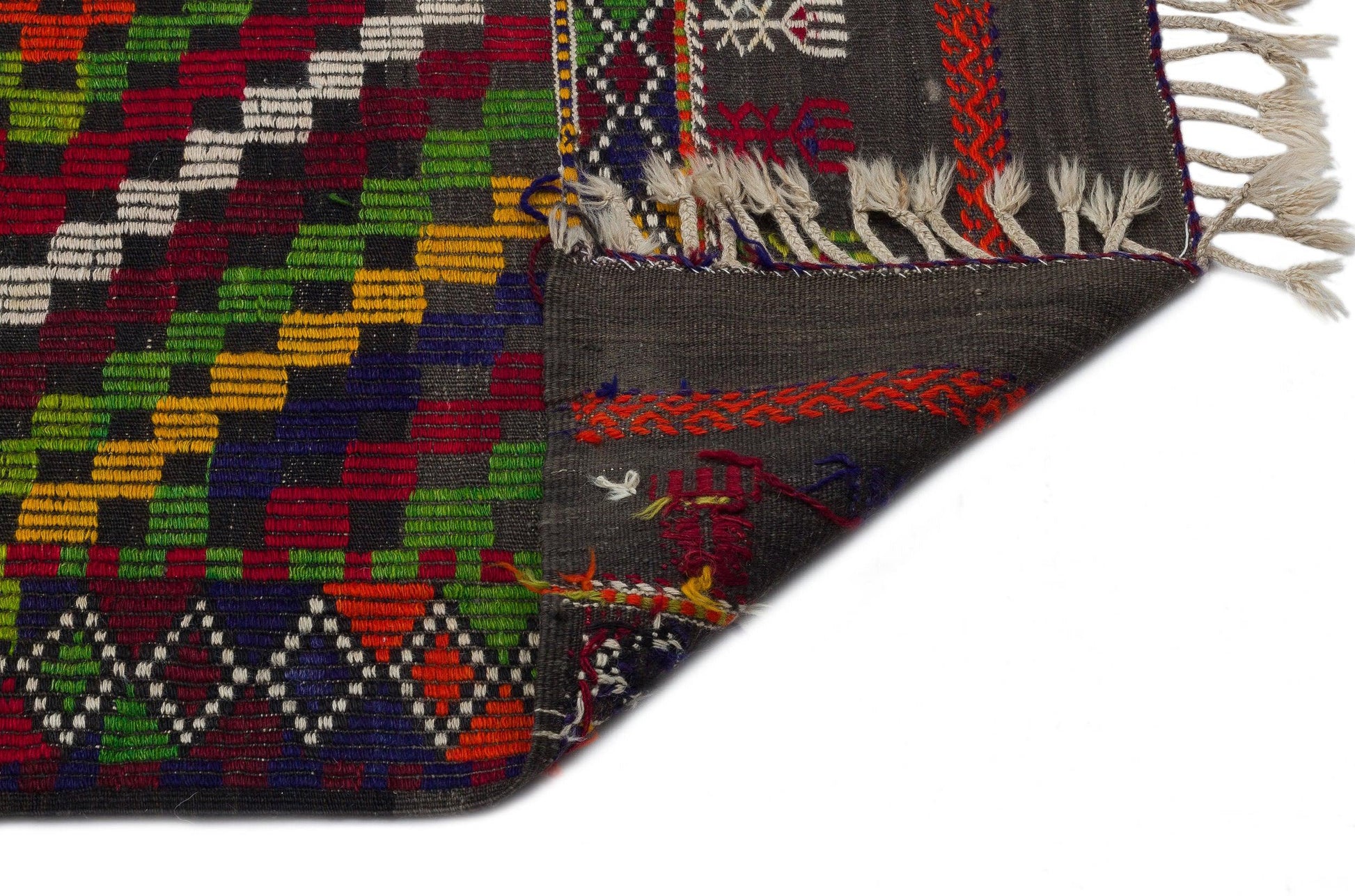 Beyaz Kırmızı Anadolu Bohem Geometrik Yün Halı 185x323 - Özel Seri