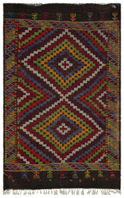 Beyaz Bordo Anadolu Bohem Geometrik Yün Halı 174x273 - Özel Seri