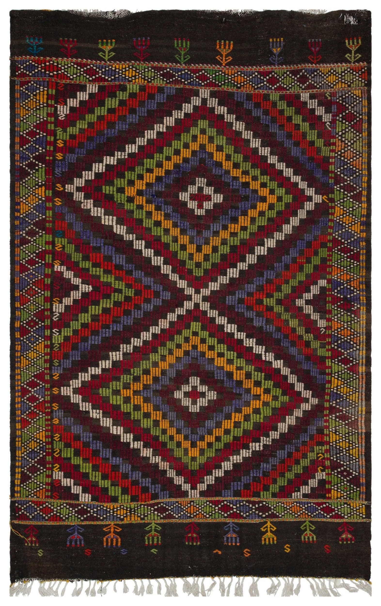 Beyaz Bordo Anadolu Bohem Geometrik Yün Halı 174x273 - Özel Seri