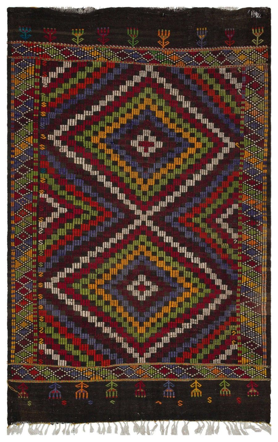 Beyaz Bordo Anadolu Bohem Geometrik Yün Halı 174x273 - Özel Seri