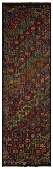 Beyaz Bordo Anadolu Bohem Geometrik Yün Halı 114x380 - Özel Seri
