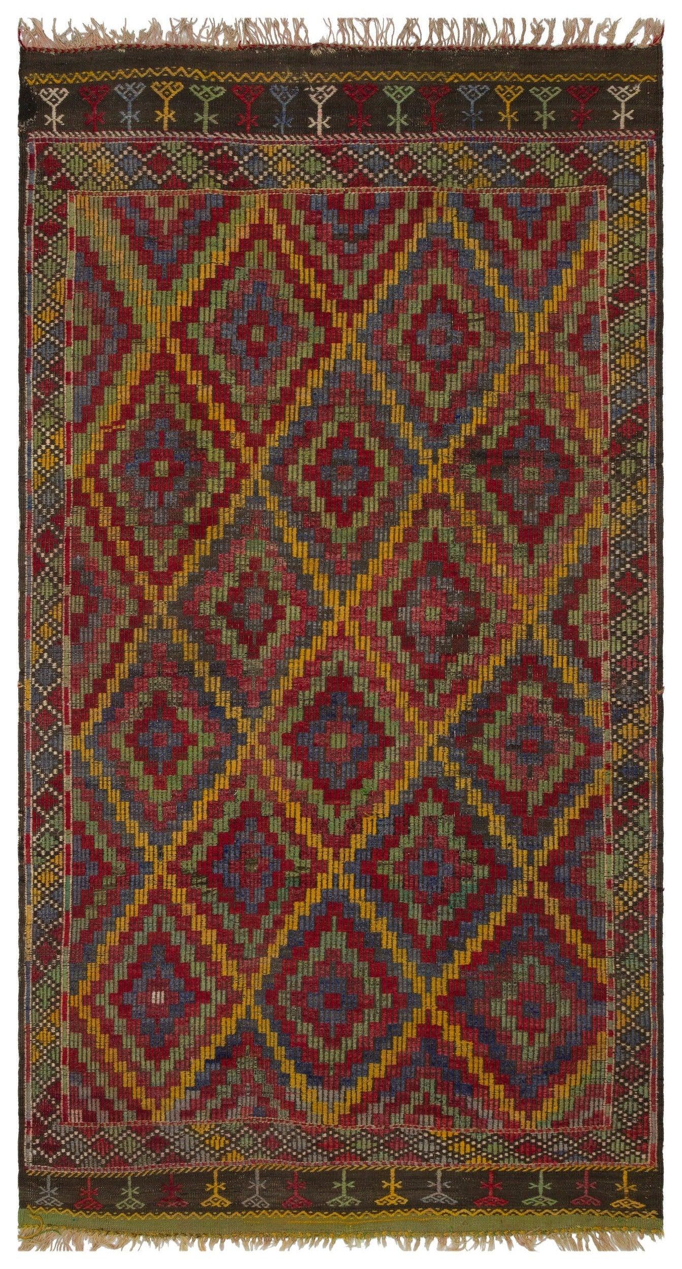 Bej Gri Anadolu Bohem Geometrik Yün Halı 166x297 - Özel Seri