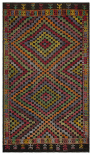Gri Kırmızı Anadolu Bohem Geometrik Yün Halı 161x276 - Özel Seri