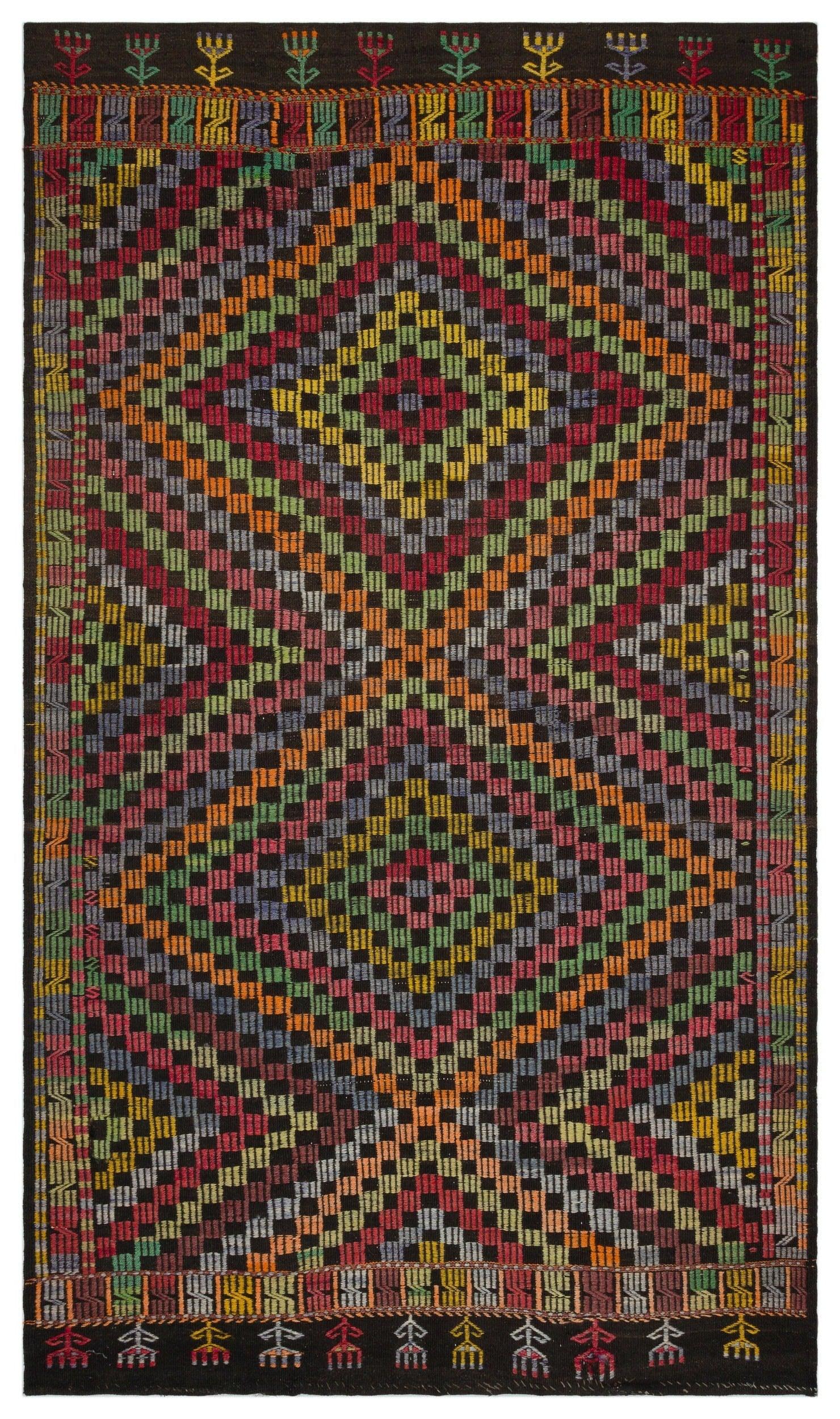 Gri Kırmızı Anadolu Bohem Geometrik Yün Halı 161x276 - Özel Seri