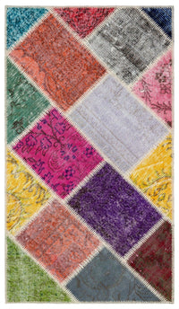 Mehrfarbiger handgewebter Wollteppich mit geometrischem Muster 82x146 cm