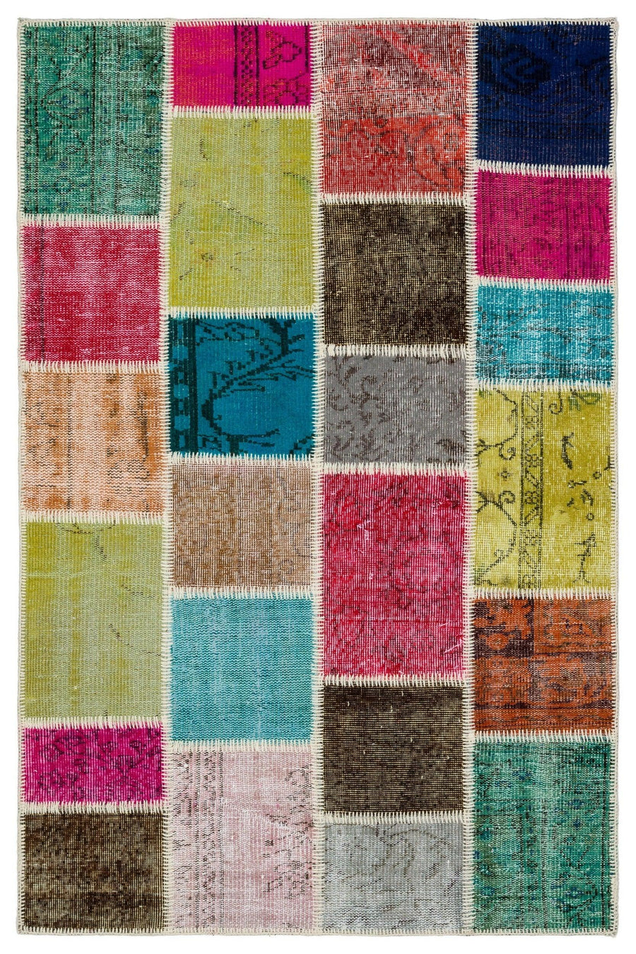 Bej Eskitme Geometrik Yün Halı 120x181
