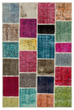 Iskece Bej Patchwork Yün El Dokuma Halısı 119 x 178 Apex Unique