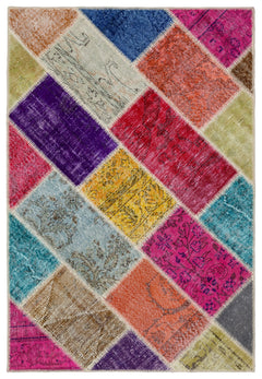 Iskece Bej Patchwork Yün El Dokuma Halısı 122 x 180 Apex Unique