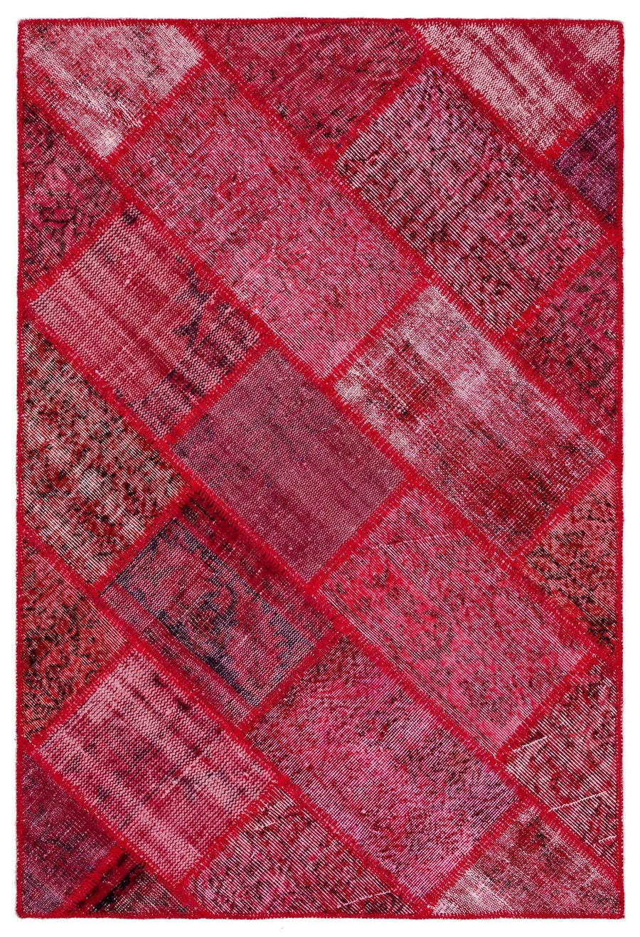 Kırmızı Anadolu Eskitme Geometrik Yün Halı 123x181 - Özel Seri