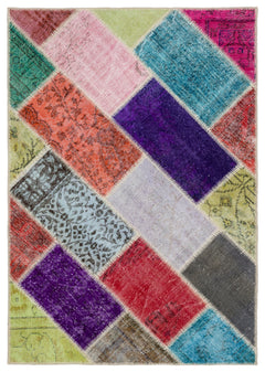 Iskece Bej Patchwork Yün El Dokuma Halısı 123 x 177 Apex Unique