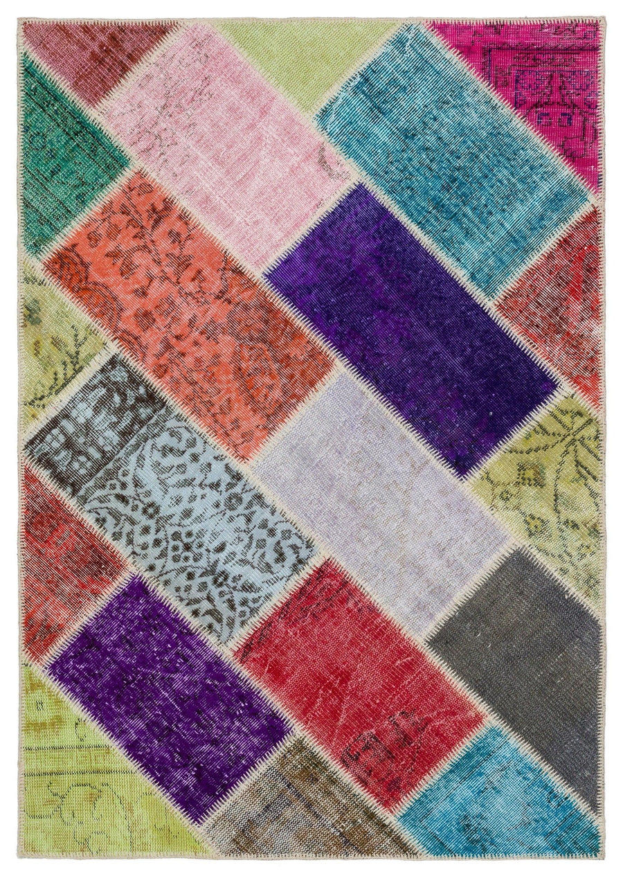 Bej Bohem Geometrik Yün Halı 123x177
