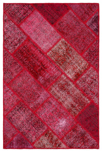 Roter und pinker Wollteppich mit geometrischem Muster 122x184 cm