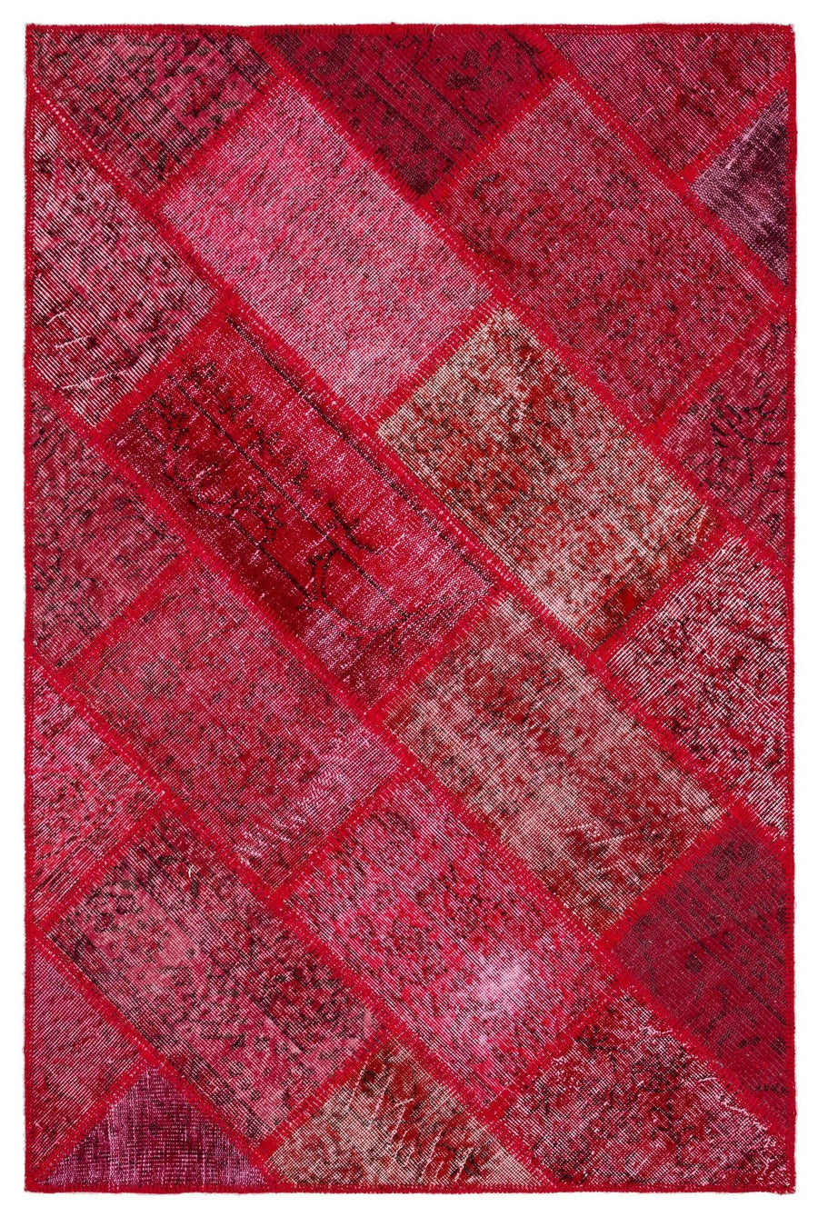 Kırmızı Anadolu Eskitme Geometrik Yün Halı 122x184 - Özel Seri