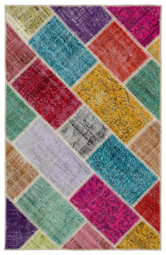 Iskece Bej Patchwork Yün El Dokuma Halısı 121 x 188 Apex Unique