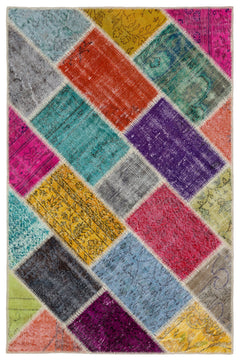 Iskece Bej Patchwork Yün El Dokuma Halısı 122 x 185 Apex Unique