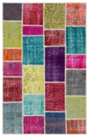Iskece Bej Patchwork Yün El Dokuma Halısı 118 x 185 Apex Unique