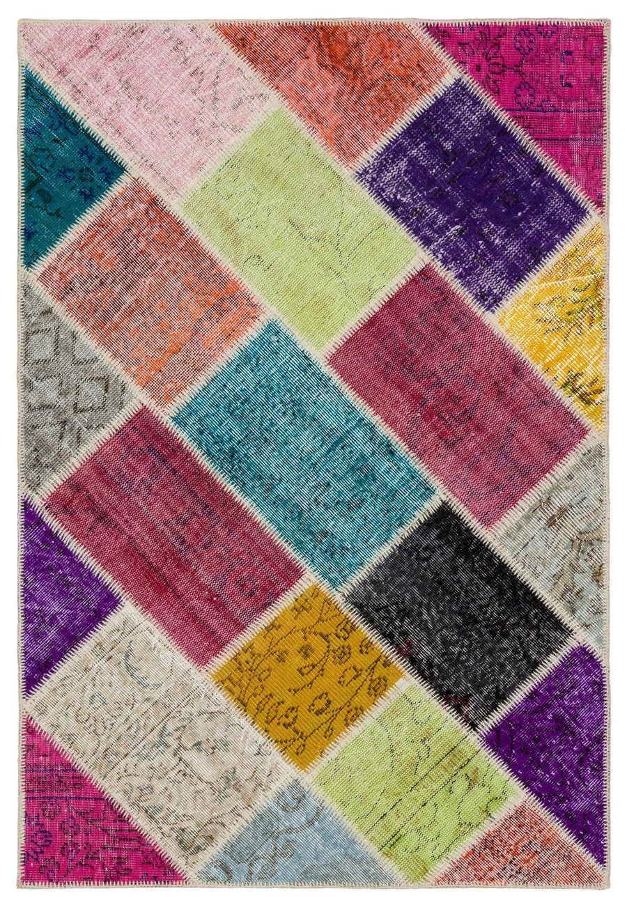 Bej Bohem Geometrik Yün Halı 122x180