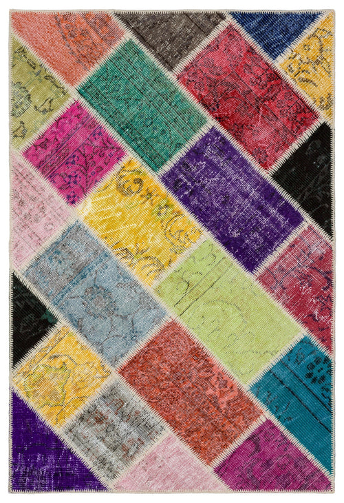 Iskece Bej Patchwork Yün El Dokuma Halısı 123 x 181 Apex Unique