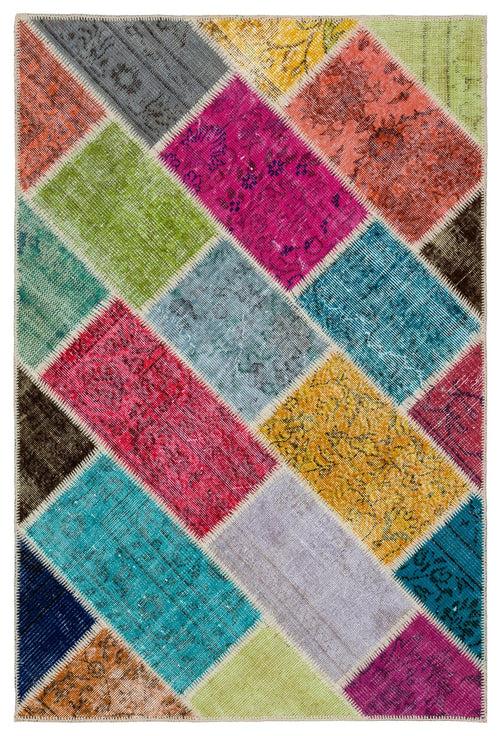 Iskece Bej Patchwork Yün El Dokuma Halısı 122 x 182 Apex Unique