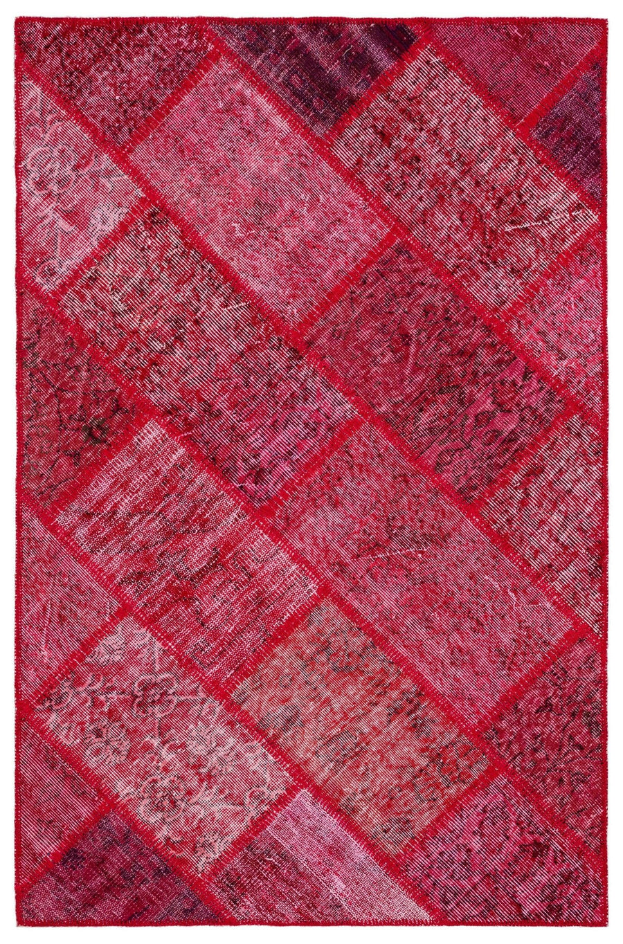 Kırmızı Anadolu Eskitme Geometrik Yün Halı 122x187 - Özel Seri