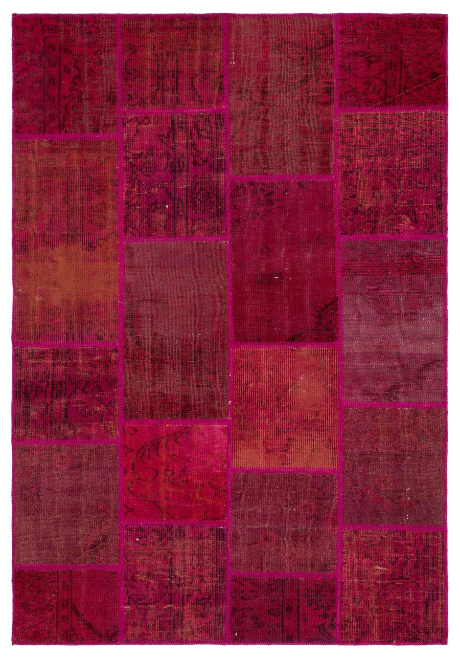 Kırmızı Anadolu Eskitme Geometrik Yün Halı 160x230 - Özel Seri