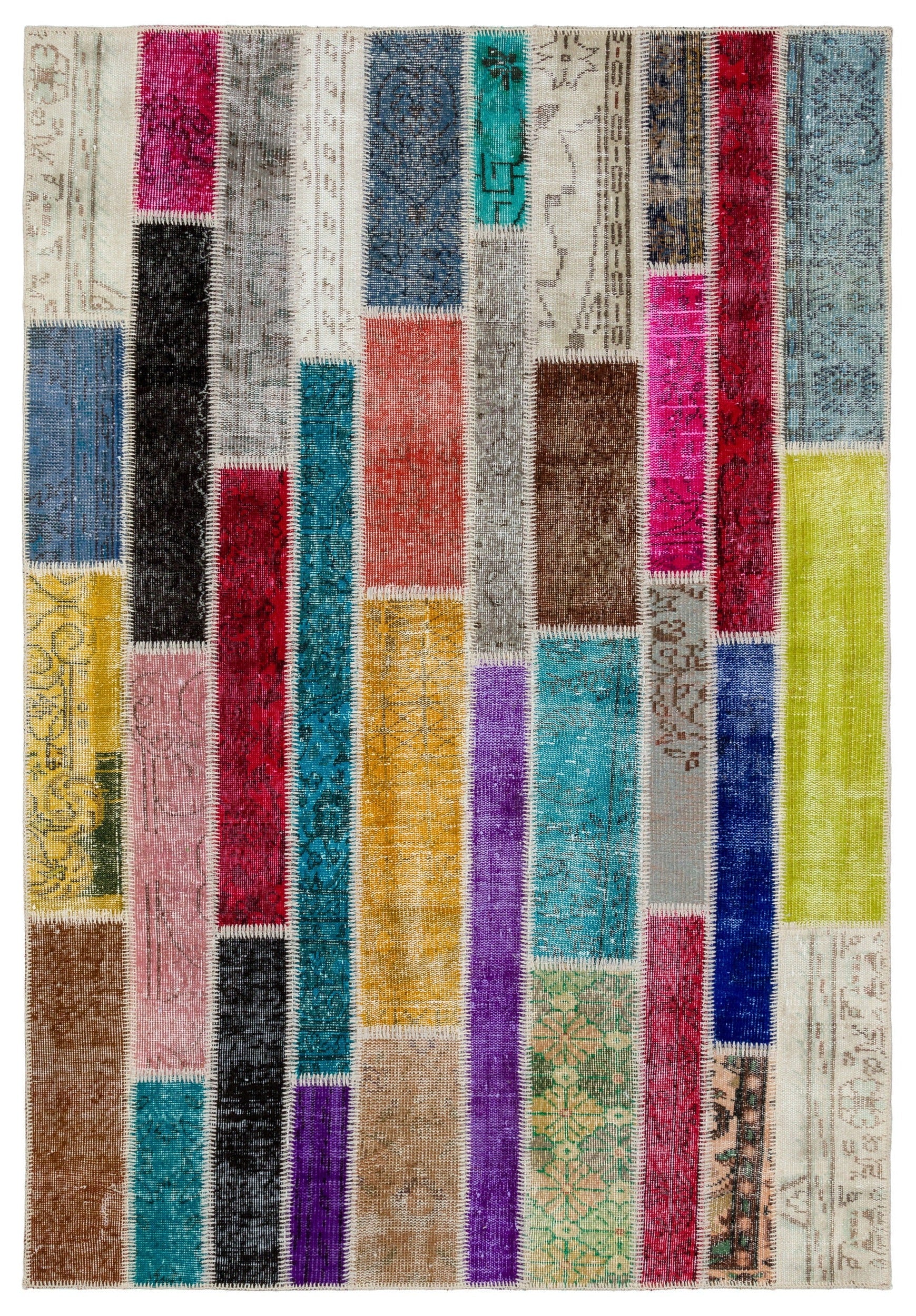 Iskece Bej Patchwork Yün El Dokuma Halısı 159 x 231 Apex Unique