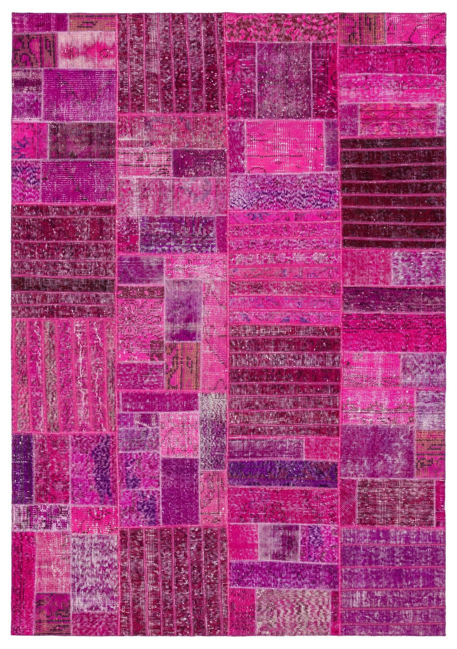 Pembe Anadolu Eskitme Geometrik Yün Halı 159x227 - Özel Seri