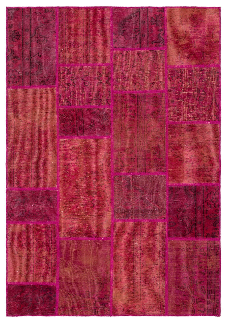Kırmızı Anadolu Eskitme Geometrik Yün Halı 162x234 - Özel Seri