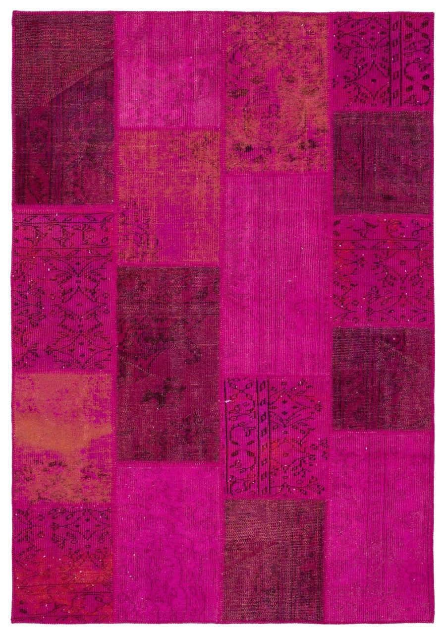 Pembe Anadolu Eskitme Geometrik Yün Halı 161x233 - Özel Seri