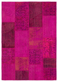 Fuşya Pembe Eskitme Patchwork Salon Halısı
