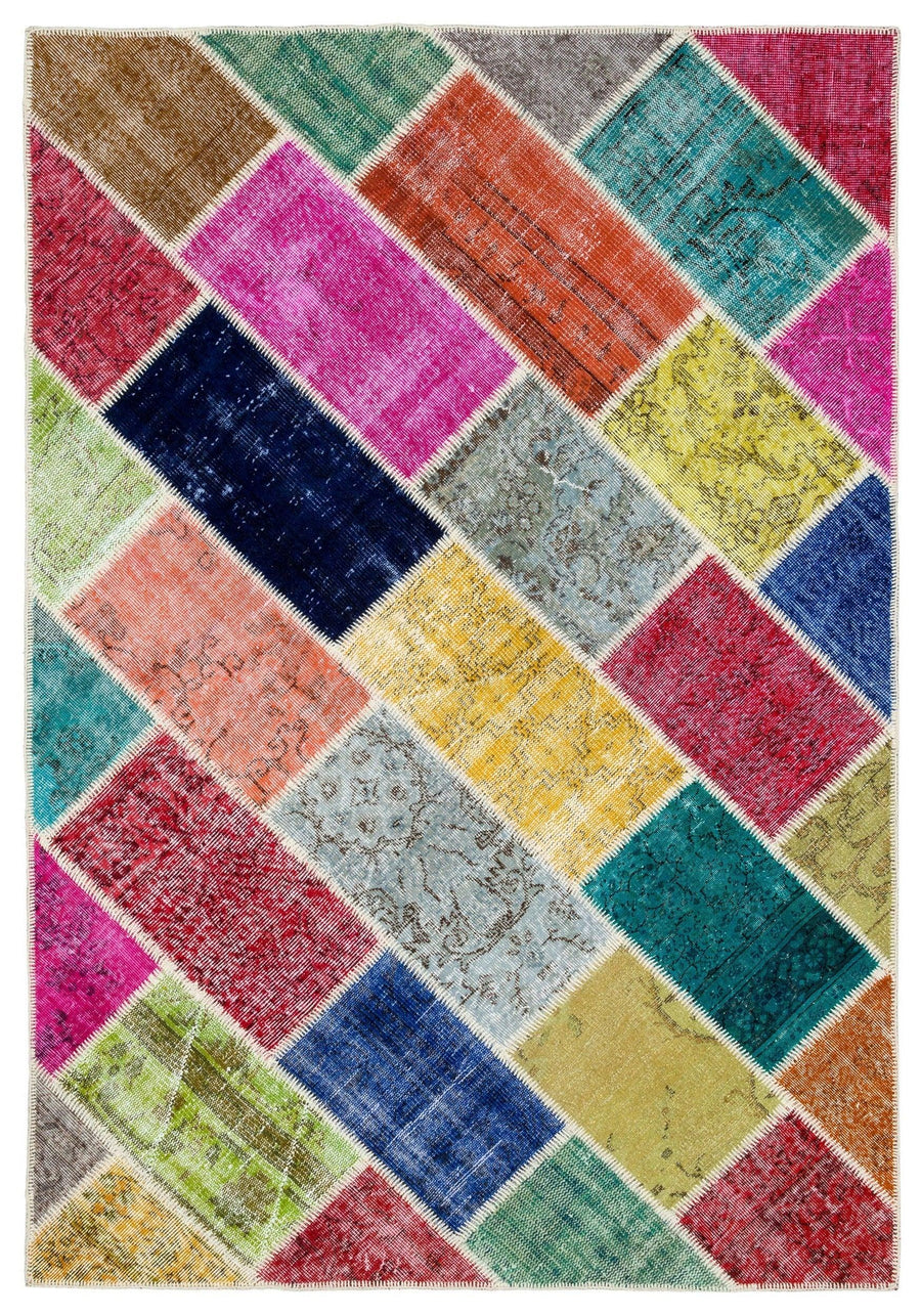 Bej Patchwork Yün Halı 161x231