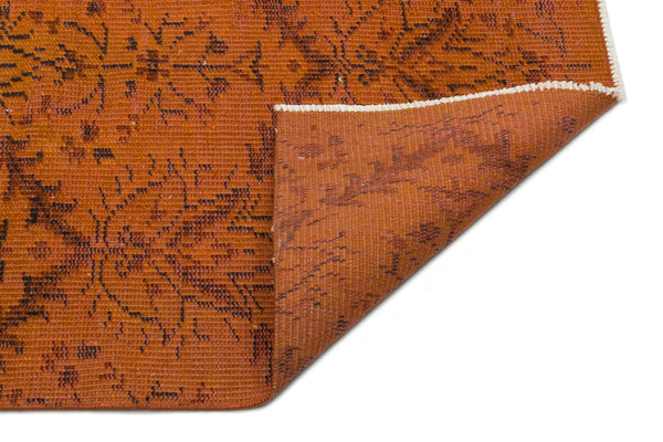 Turuncu Eskitme Geometrik Yün Halı 146x248