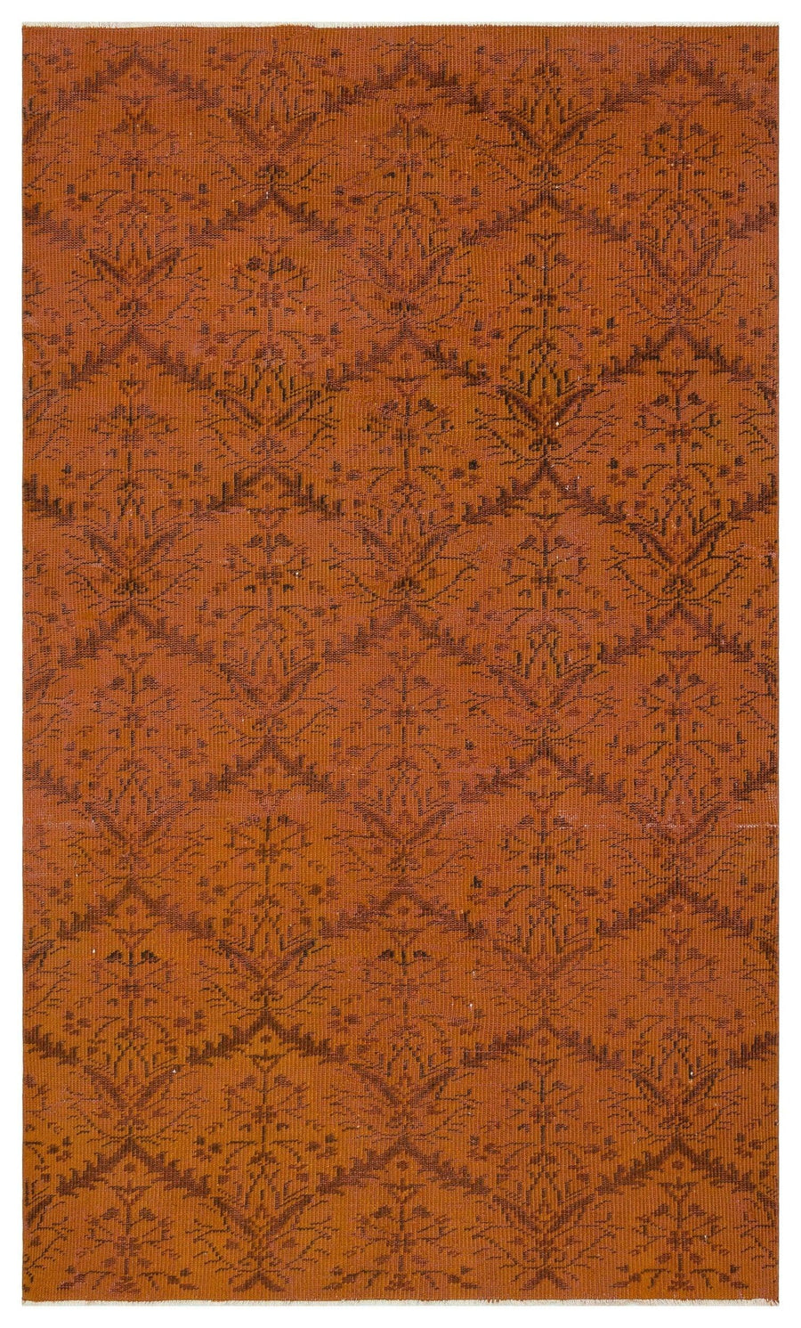 Turuncu Eskitme Geometrik Yün Halı 146x248