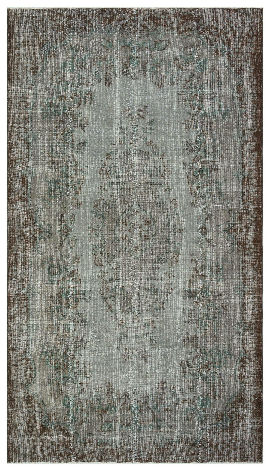 Gri Anadolu Geometrik Çiçekli Yün Halı 171x304 - Özel Seri
