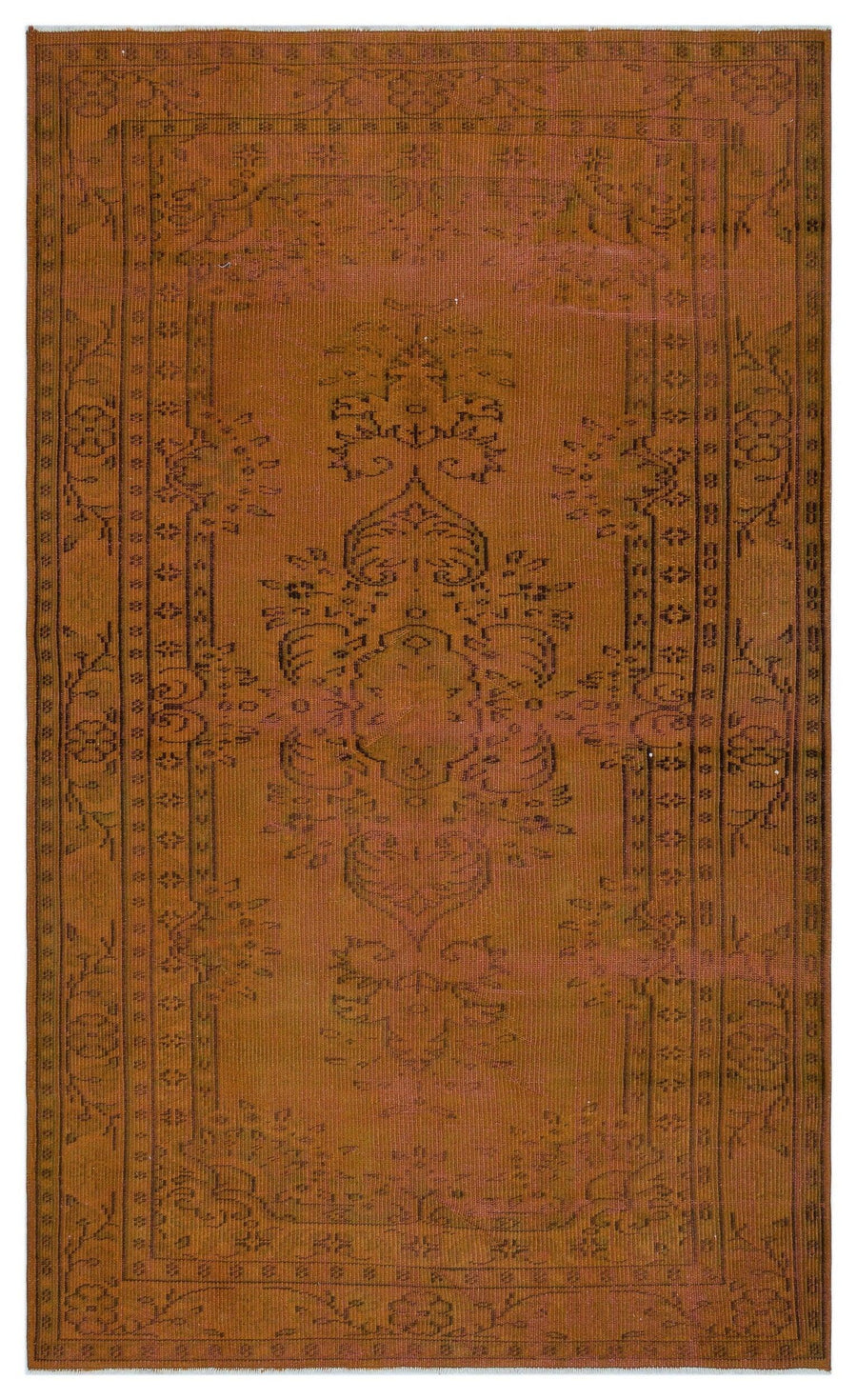 Kiremit Pembe Anadolu Eskitme Madalyonlu Yün Halı 148x245 - Özel Seri