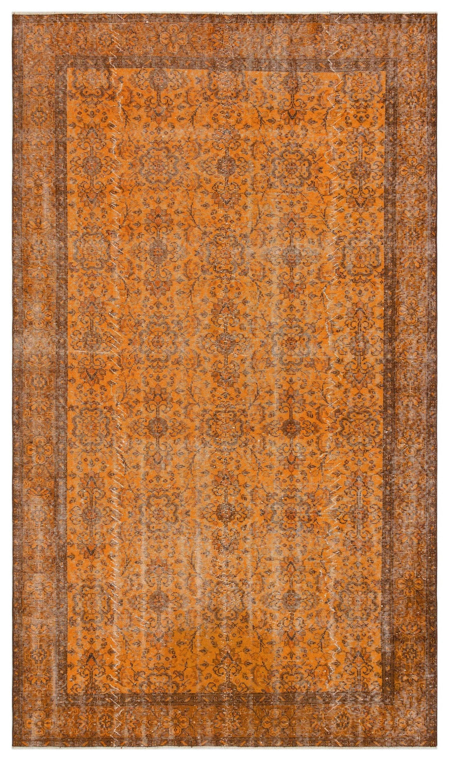 Turuncu Eskitme Geometrik Yün Halı 166x290